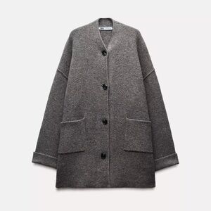 Zara Charcoal Knit Patch Pocket Jacket